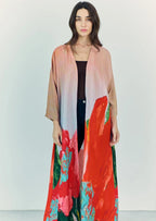 Coral Mirage Floral Long Kimono