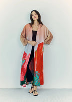 Coral Mirage Floral Long Kimono