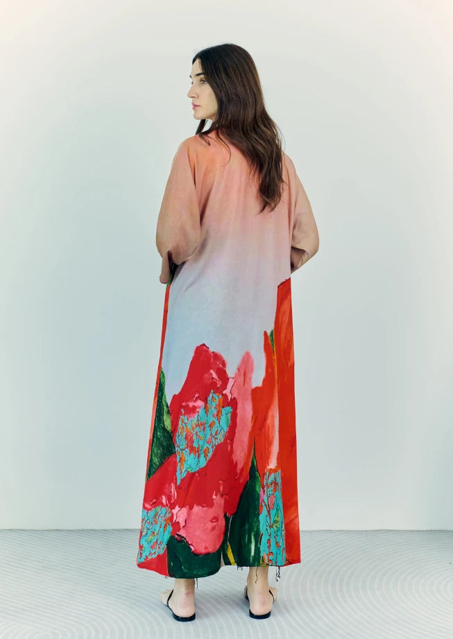 Coral Mirage Floral Long Kimono