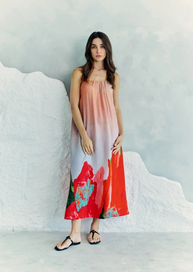 Coral Mirage Floral Maxi Dress
