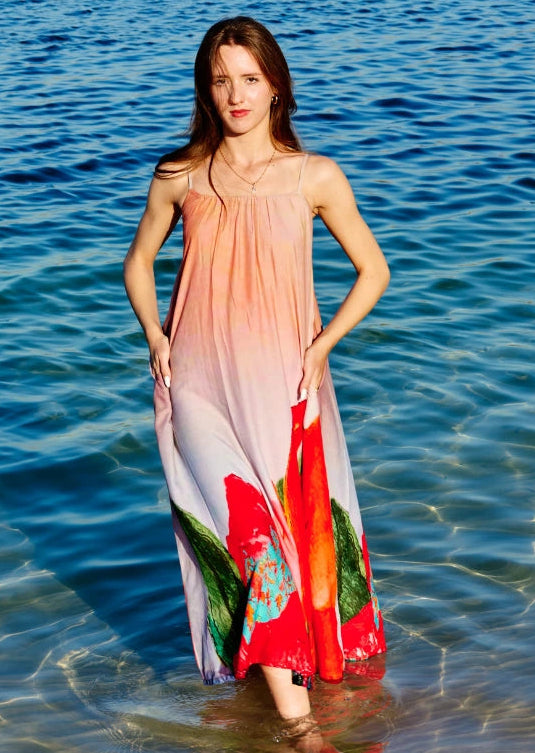 Dhara Sheth Dubai Coral Mirage Floral Maxi Dress