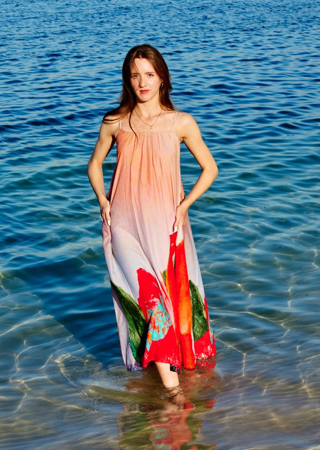 Coral Mirage Floral Maxi Dress