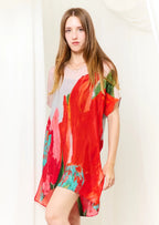 Coral Mirage Floral Sheer Short kaftan