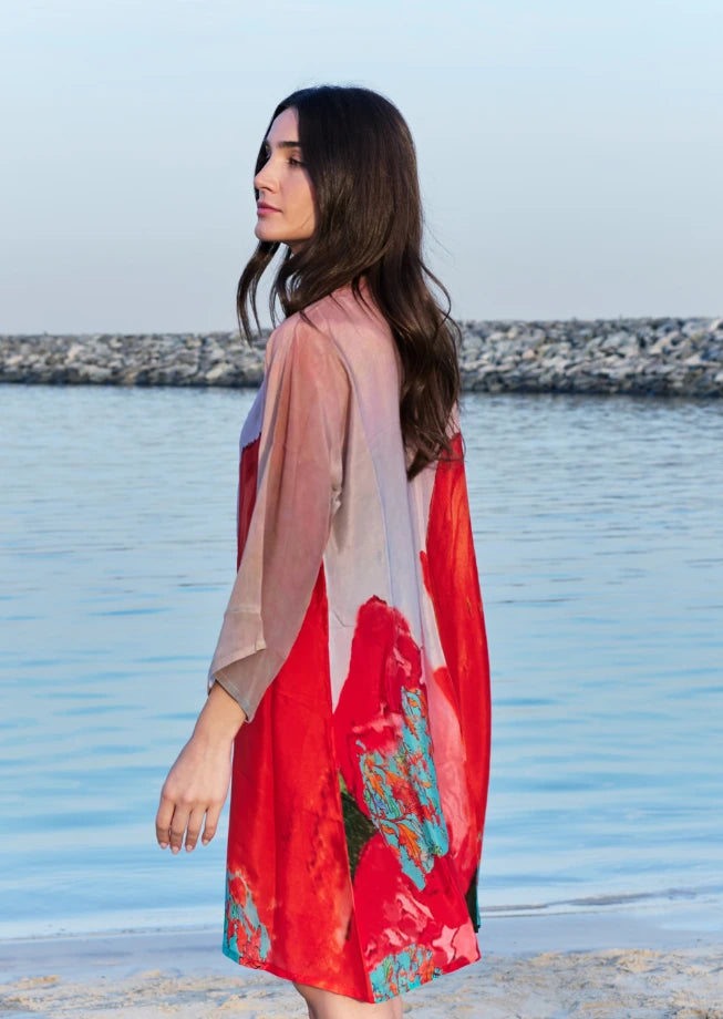 Coral Mirage Floral Sheer Short kimono