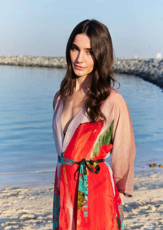 Coral Mirage Floral Sheer Short kimono