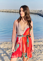 Coral Mirage Floral Sheer Short kimono