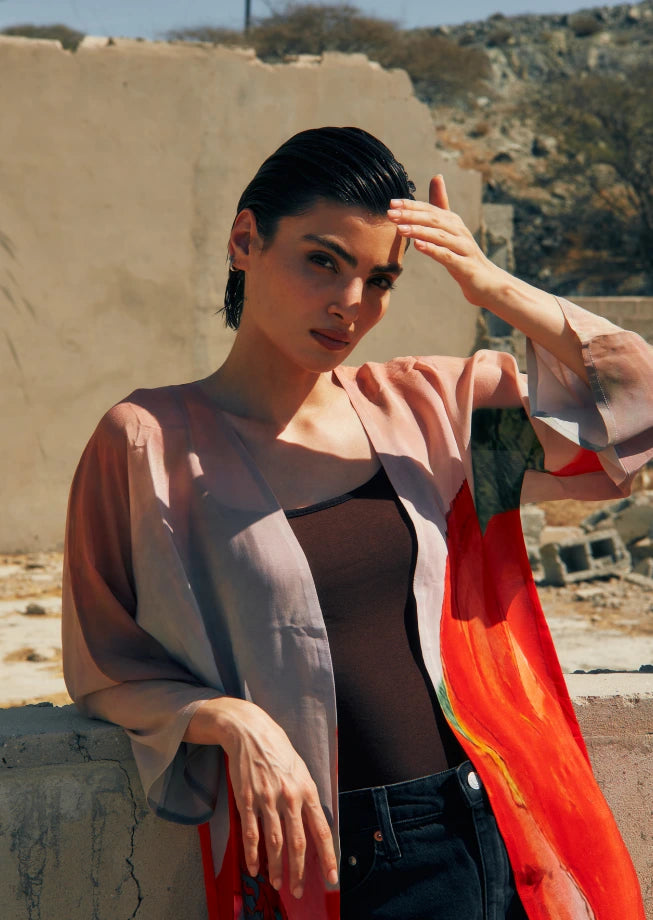 Coral Mirage Floral Sheer Short kimono