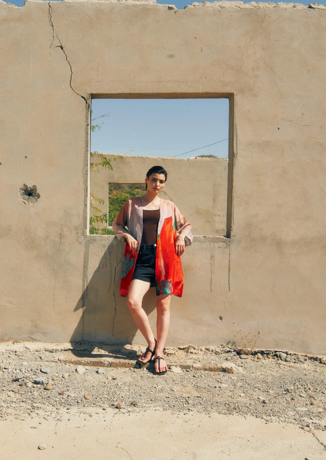 Coral Mirage Floral Sheer Short kimono