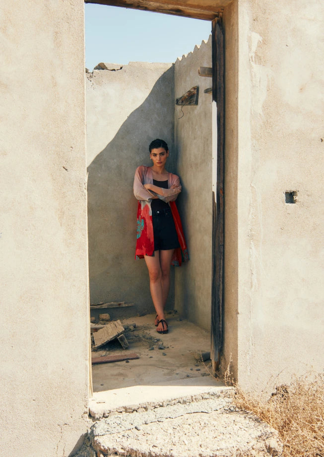 Coral Mirage Floral Sheer Short kimono