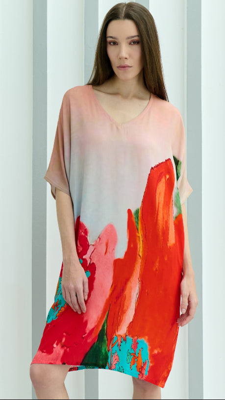 Coral Mirage Floral Short Kaftan