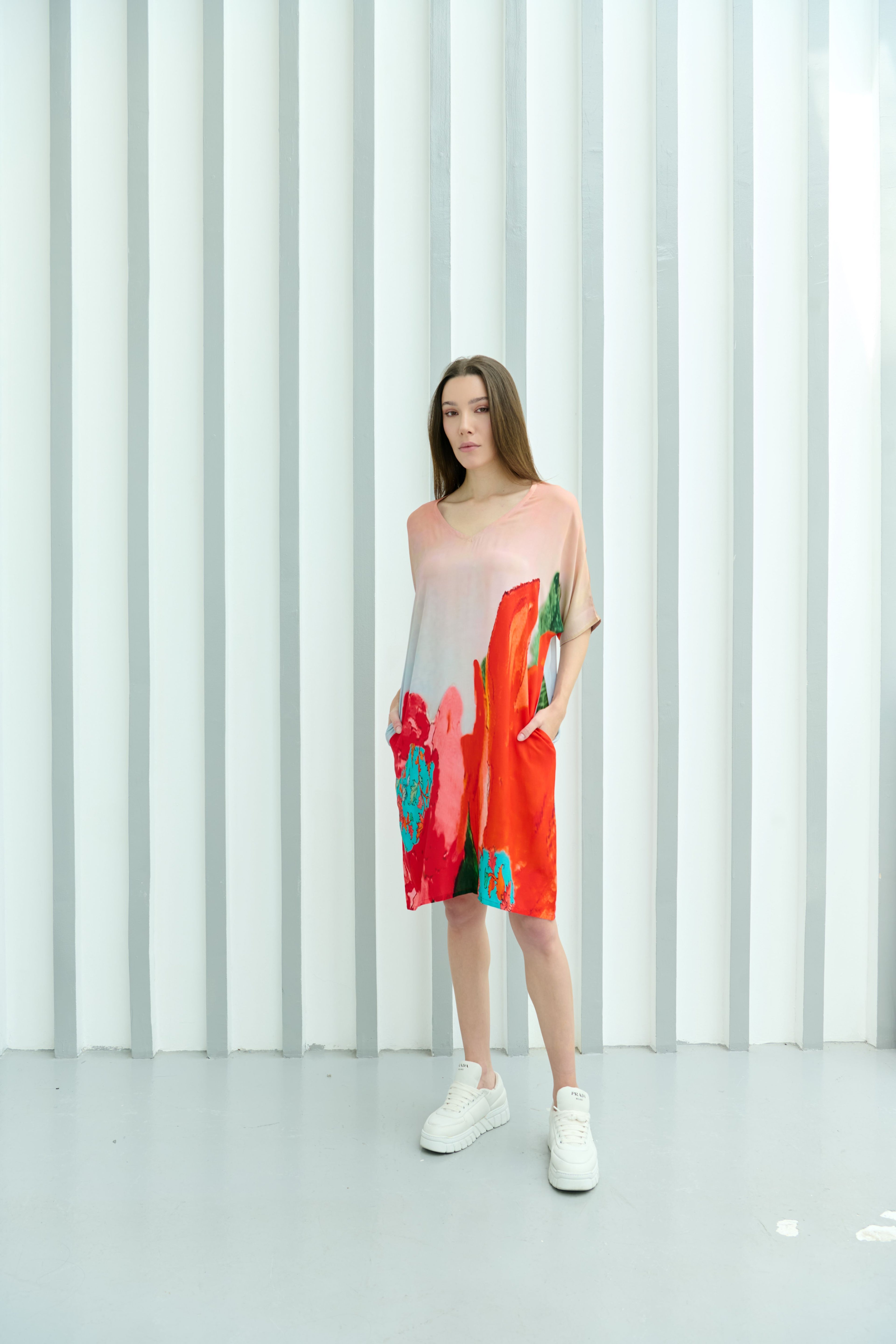 Coral Mirage Floral Short Kaftan