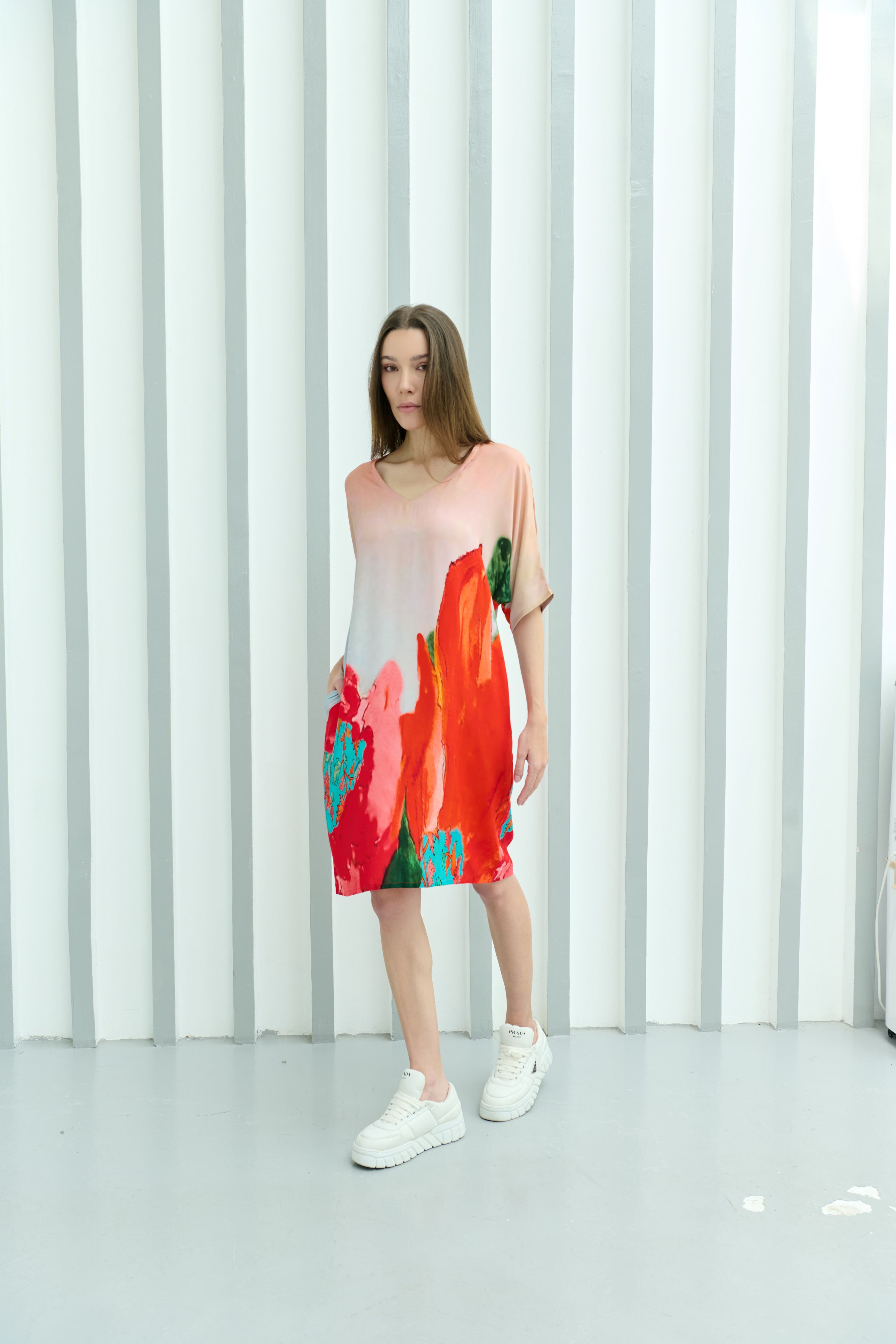 Coral Mirage Floral Short Kaftan