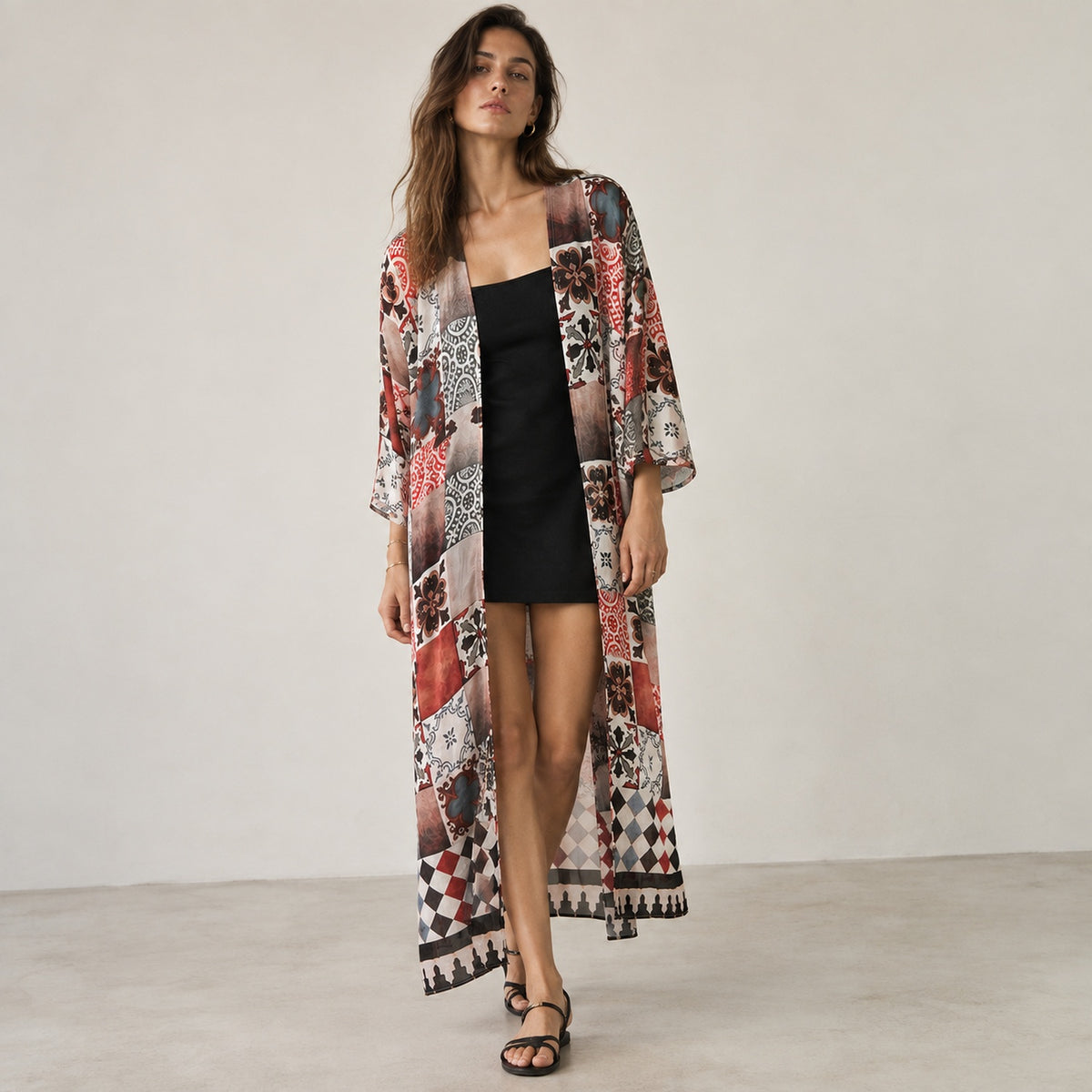 Celestial Tesserae Mosaic Print Kimono Dress - Multicolor