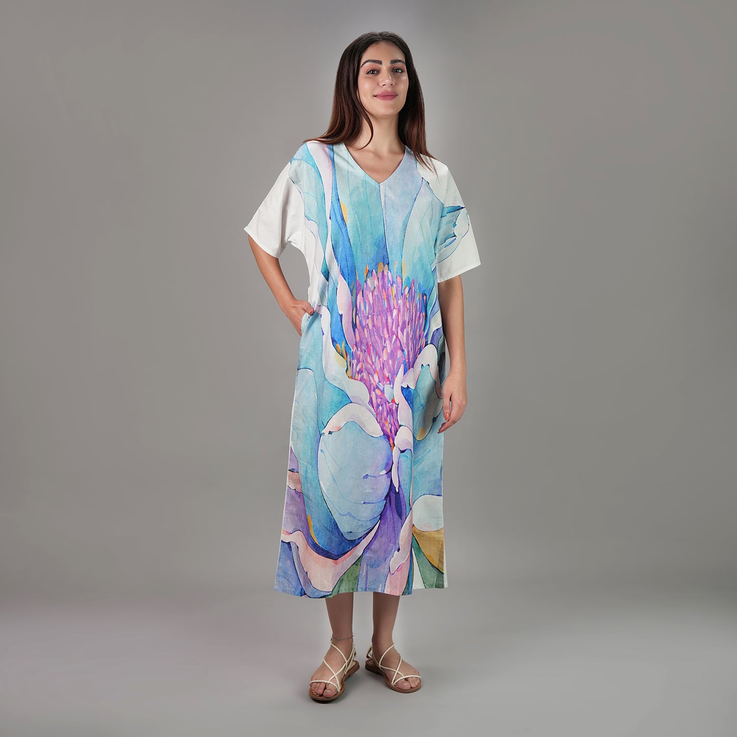 Fleur Botanical Print Maxi Dress Vintage Look - Multicolor