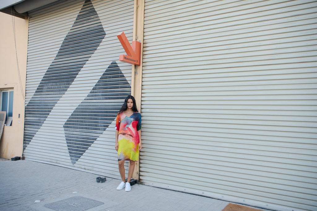 Enigma Abstract Printed Short Kaftan Dress - Multicolour