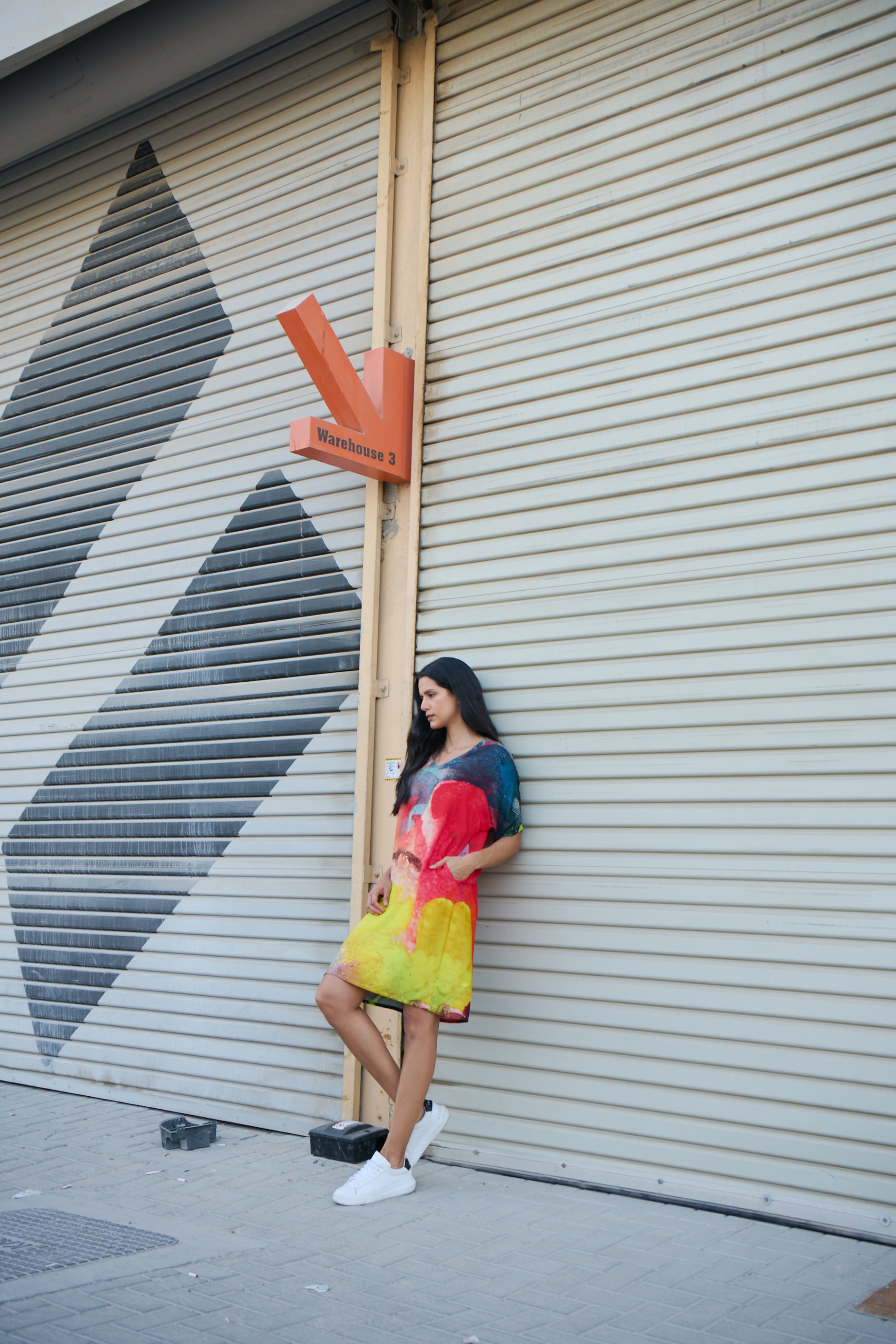 Enigma Abstract Printed Short Kaftan Dress - Multicolour