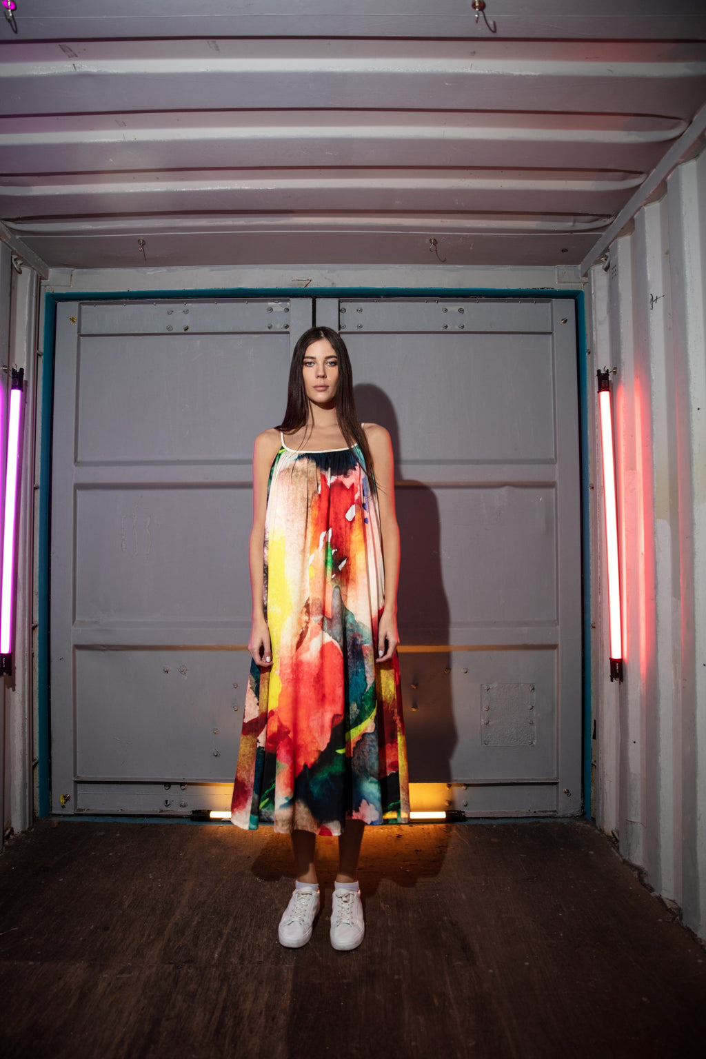 Enigma Abstract Print Spaghetti Strap Maxi Dress