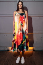 Enigma Abstract Print Spaghetti Strap Maxi Dress