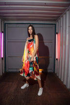 Enigma Abstract Print Spaghetti Strap Maxi Dress