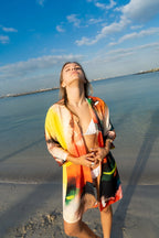 Enigma Abstract Print Multicolor Short Kimono