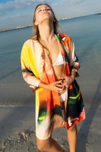 Enigma Abstract Print Multicolor Short Kimono