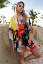 Enigma Abstract Print Multicolor Short Kimono
