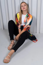 Enigma Abstract Print Multicolor Short Kimono