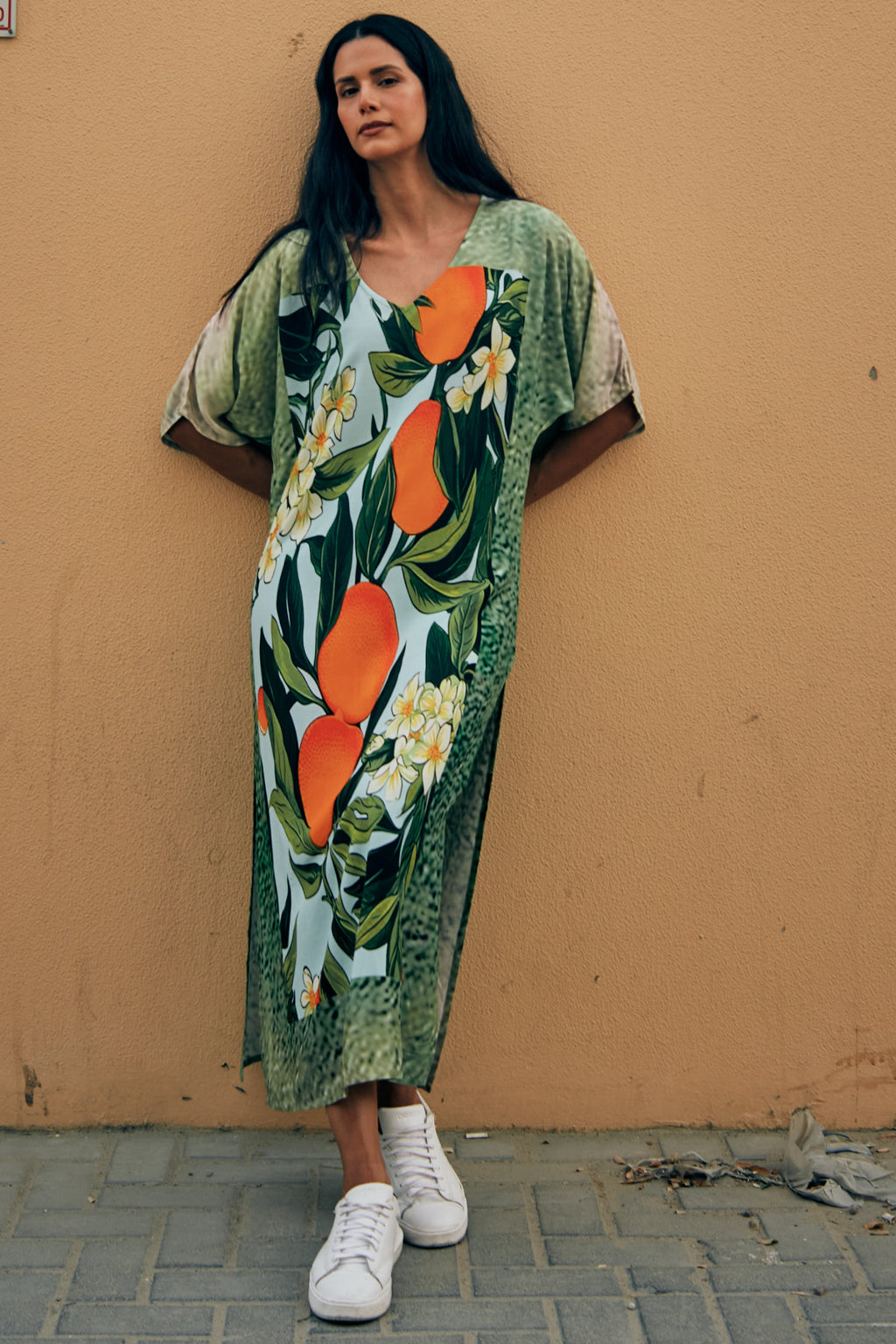 Fleur & Fruit Vintage Long Kaftan with Side Slits