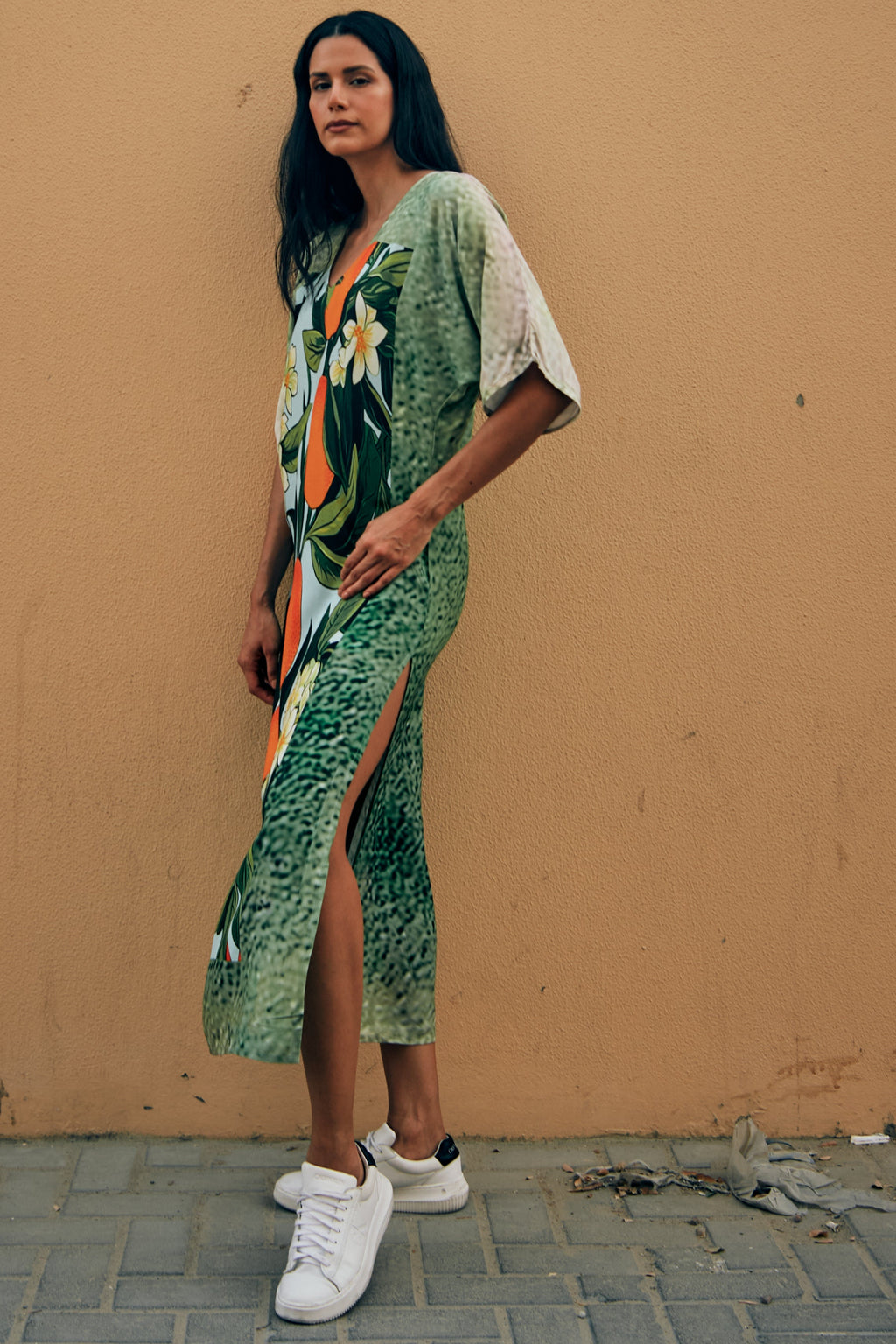 Fleur & Fruit Vintage Long Kaftan with Side Slits