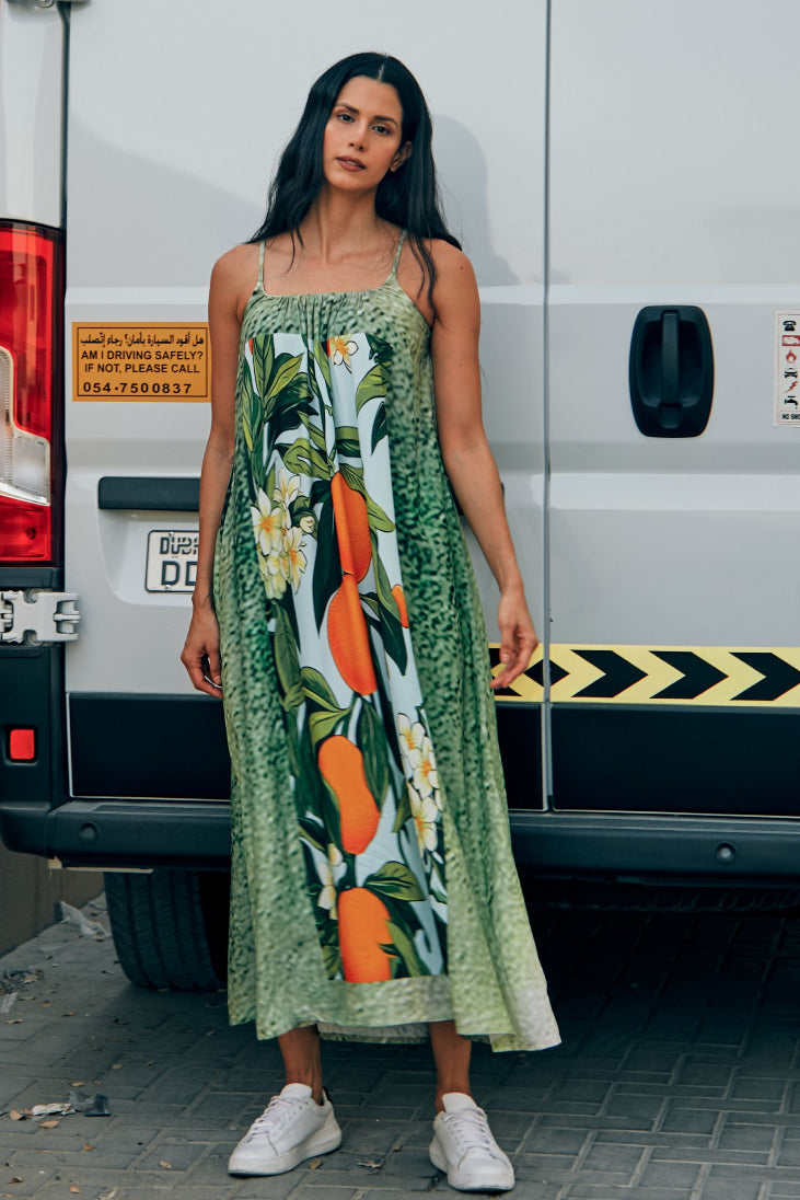 knee length dresses for ladies Summer Fruits Maxi Dress Orange Print | Wedding Guest Dress main image 0
