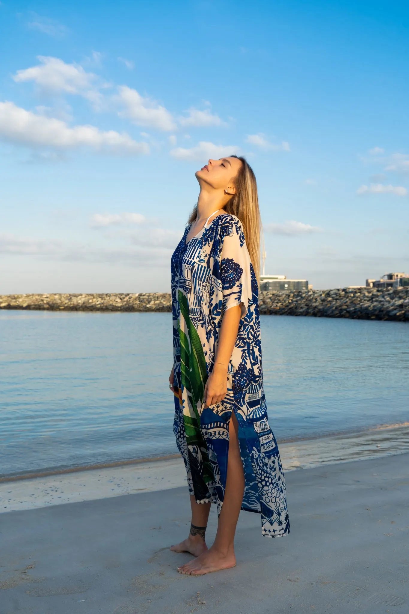 Harmony Bird Print Long Kaftan Dress