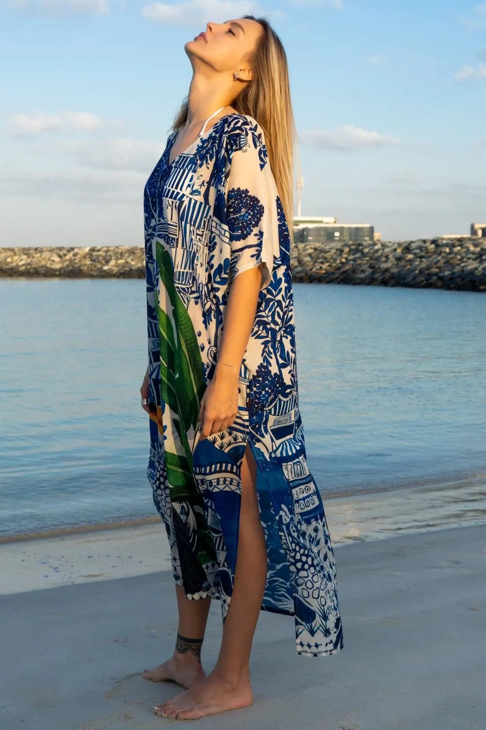 Harmony Bird Print Long Kaftan Dress