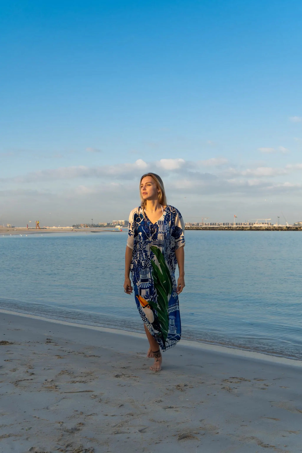 Harmony Bird Print Long Kaftan Dress