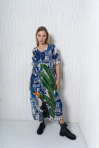 Harmony Bird Print Long Kaftan Dress