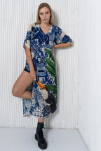 Harmony Bird Print Long Kaftan Dress