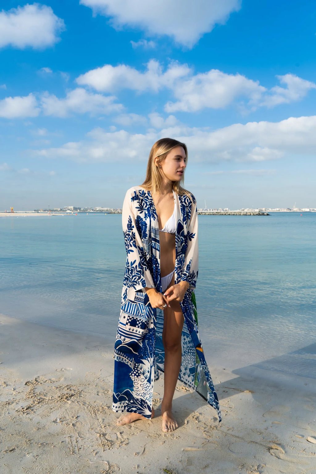 Harmony Bird Print Long Kimono Dress