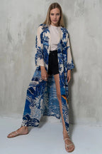 Harmony Bird Print Long Kimono Dress