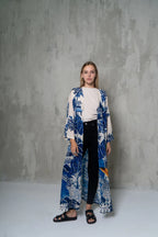 Harmony Bird Print Long Kimono Dress