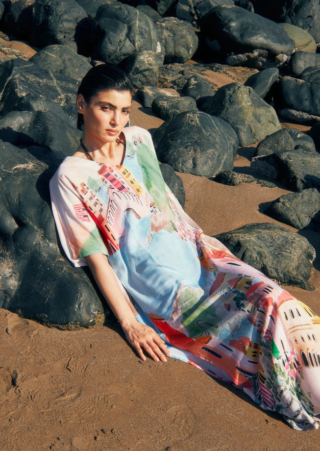 La Riviera Multicolor Long Kaftan With Side Slits