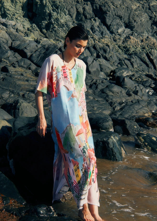 La Riviera Multicolor Long Kaftan With Side Slits