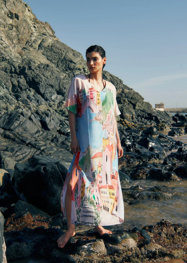 La Riviera Multicolor Long Kaftan With Side Slits