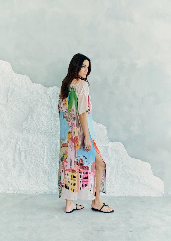 La Riviera Multicolor Long Kaftan With Side Slits
