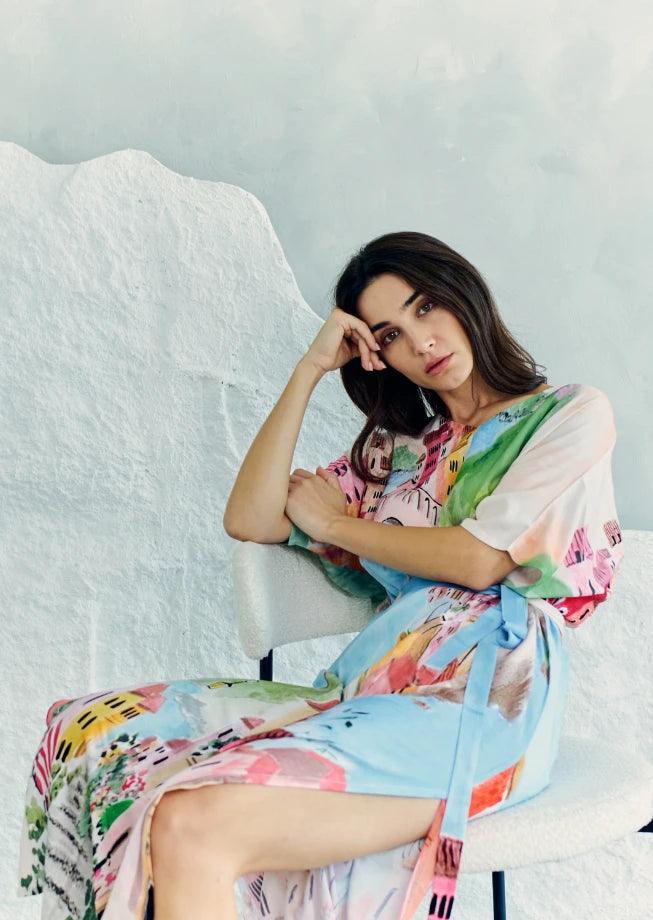 La Riviera Multicolor Long Kaftan With Side Slits