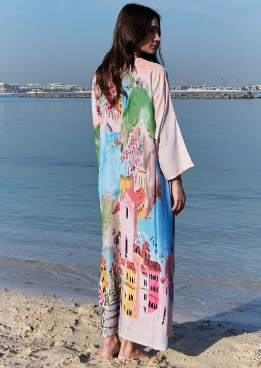 kimono cardigan with maxi dress Dhara Sheth Dubai La Riviera Multicolor Long Kimono