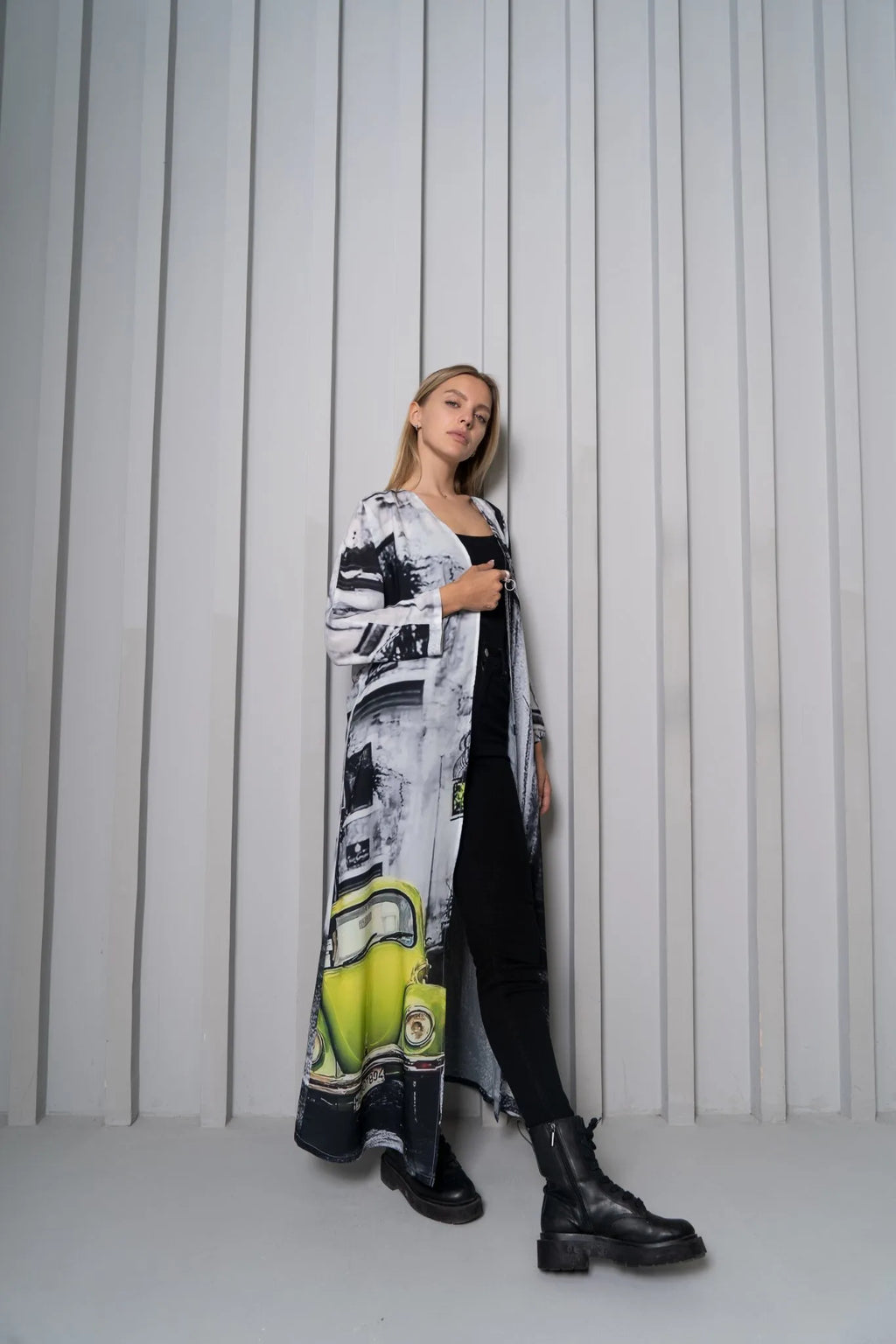 Neon Drive Car Abstract Print Long Kimono
