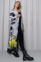Neon Drive Car Abstract Print Long Kimono