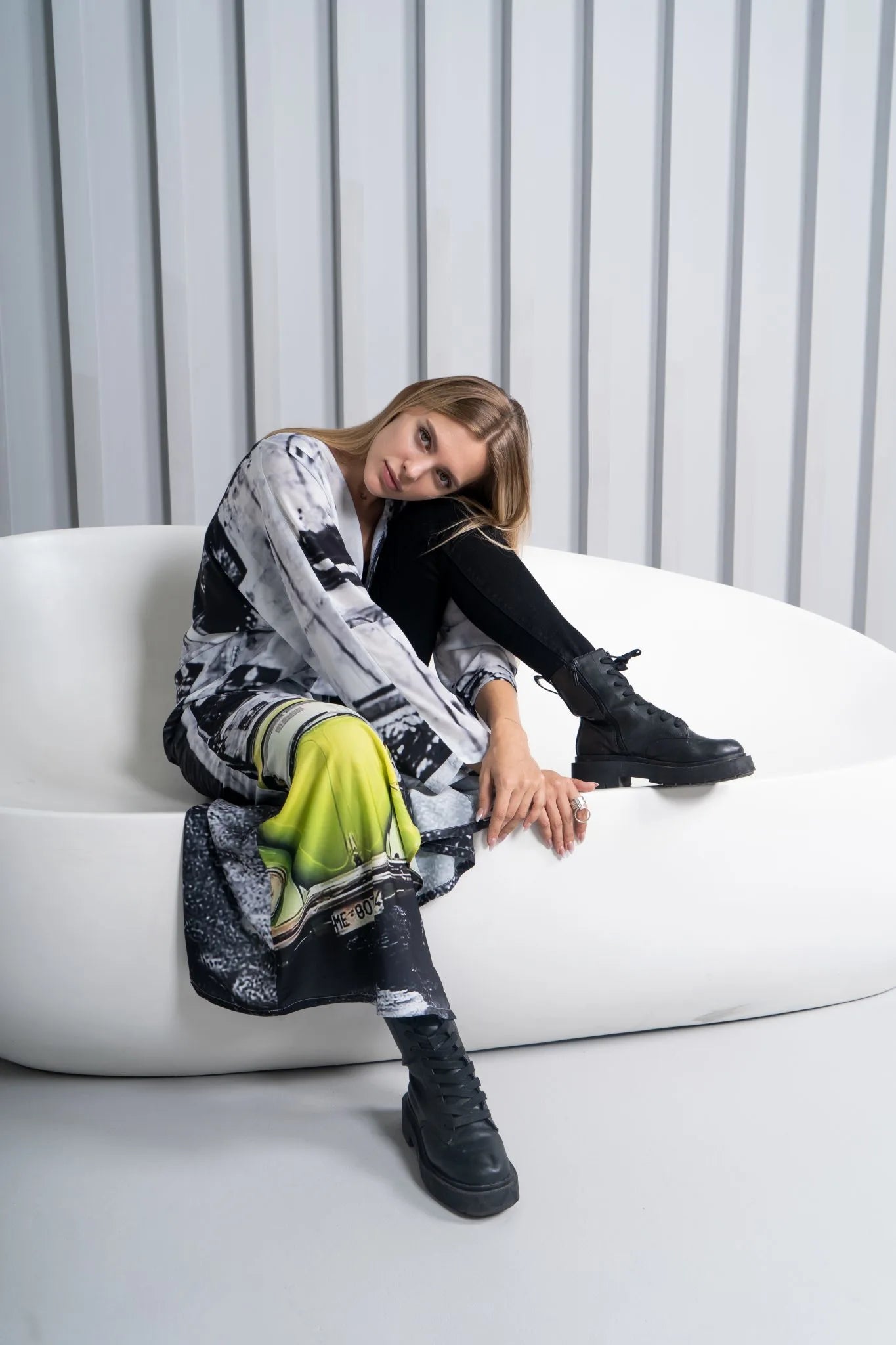 Neon Drive Car Abstract Print Long Kimono