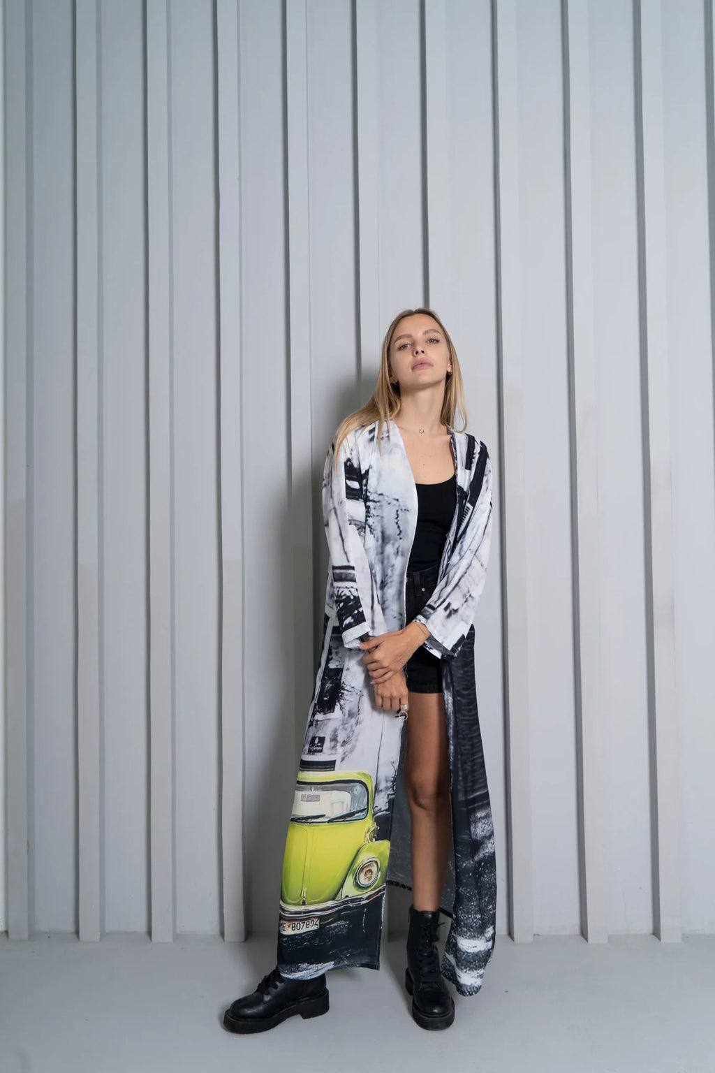 Neon Drive Car Abstract Print Long Kimono