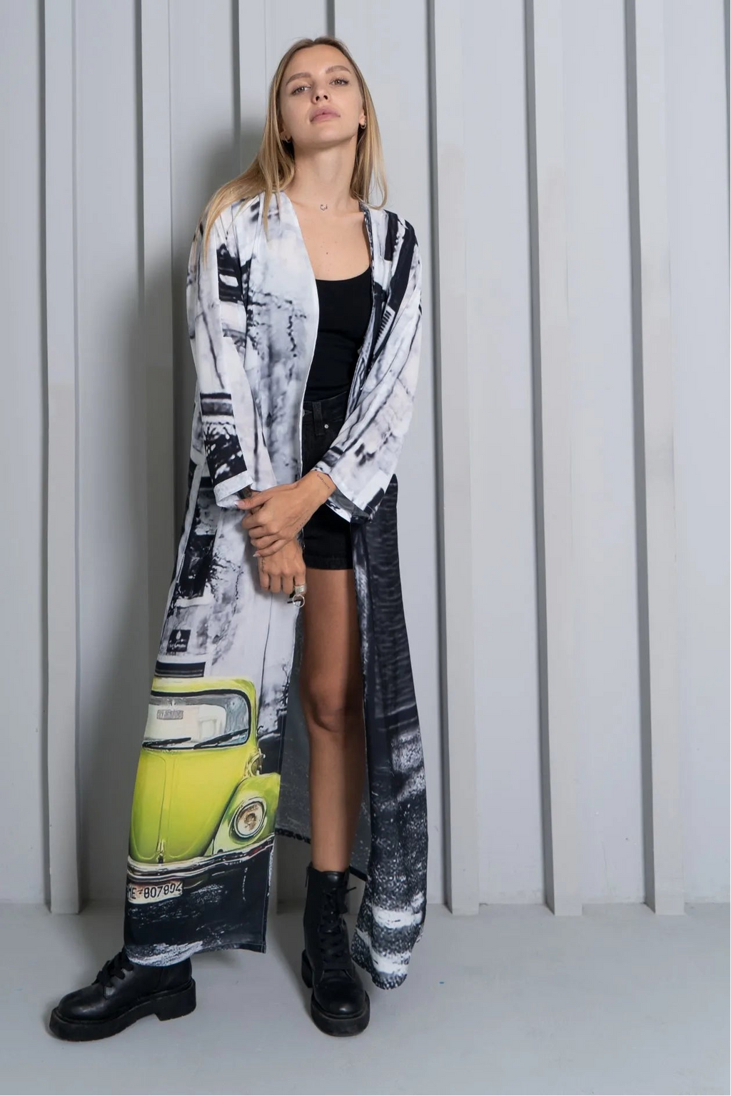 Neon Drive Car Abstract Print Long Kimono