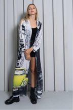 Neon Drive Car Abstract Print Long Kimono